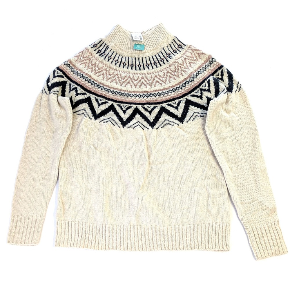 Maurices Women Medium Cream Fair Isle Pearl Embellished Mock Neck Sweater NWT